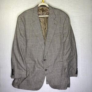 VTG Chaps Ralph Lauren Mens 46T Blazer Brown Plaid Silk Wool CANADA EUC XL 1990s
